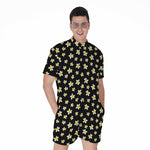 Black Plumeria Flower Pattern Print Men's Rompers
