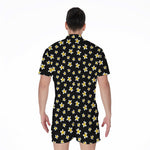 Black Plumeria Flower Pattern Print Men's Rompers
