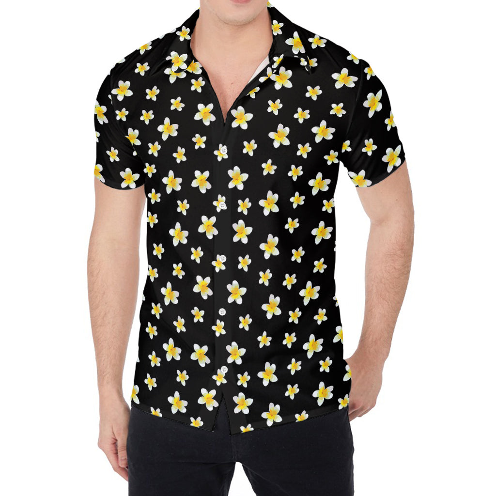 Black Plumeria Flower Pattern Print Men's Shirt