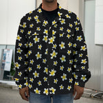 Black Plumeria Flower Pattern Print Men's Shirt Jacket