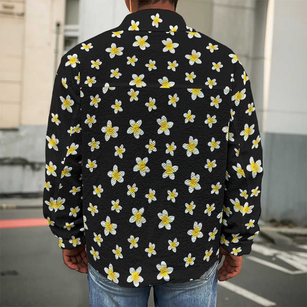 Black Plumeria Flower Pattern Print Men's Shirt Jacket