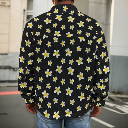 Black Plumeria Flower Pattern Print Men's Shirt Jacket