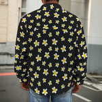 Black Plumeria Flower Pattern Print Men's Shirt Jacket