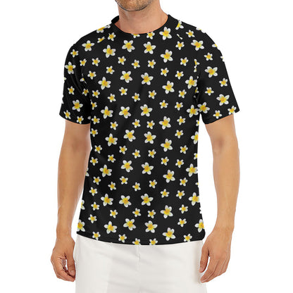 Black Plumeria Flower Pattern Print Men's Short Sleeve Rash Guard