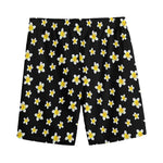 Black Plumeria Flower Pattern Print Men's Sports Shorts