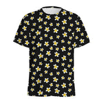 Black Plumeria Flower Pattern Print Men's Sports T-Shirt