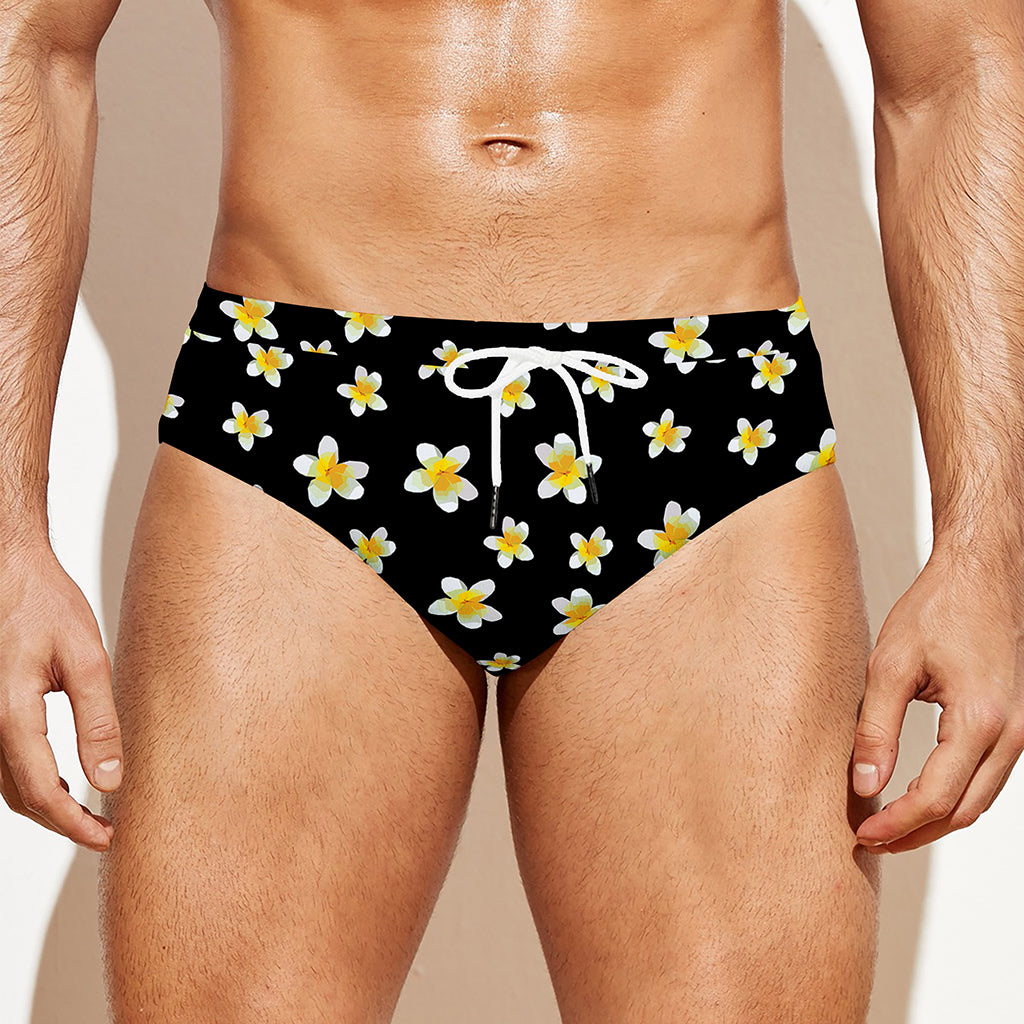 Black Plumeria Flower Pattern Print Men's Swim Briefs