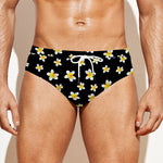 Black Plumeria Flower Pattern Print Men's Swim Briefs