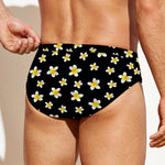 Black Plumeria Flower Pattern Print Men's Swim Briefs