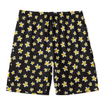 Black Plumeria Flower Pattern Print Men's Swim Trunks