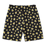 Black Plumeria Flower Pattern Print Men's Swim Trunks