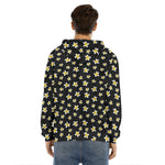 Black Plumeria Flower Pattern Print Men's Velvet Pullover Hoodie
