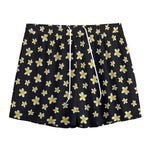 Black Plumeria Flower Pattern Print Mesh Shorts