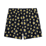Black Plumeria Flower Pattern Print Mesh Shorts