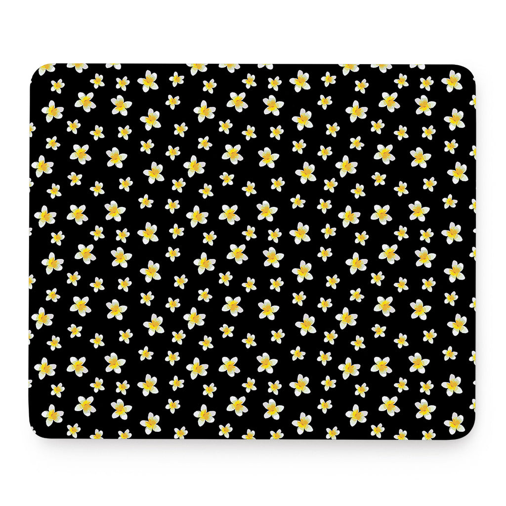 Black Plumeria Flower Pattern Print Mouse Pad