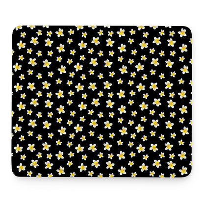 Black Plumeria Flower Pattern Print Mouse Pad