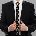 Black Plumeria Flower Pattern Print Necktie