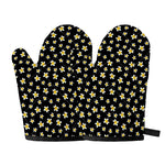 Black Plumeria Flower Pattern Print Oven Mitts