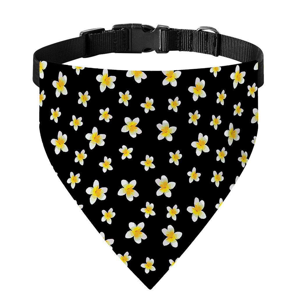 Black Plumeria Flower Pattern Print Over The Collar Dog Bandana