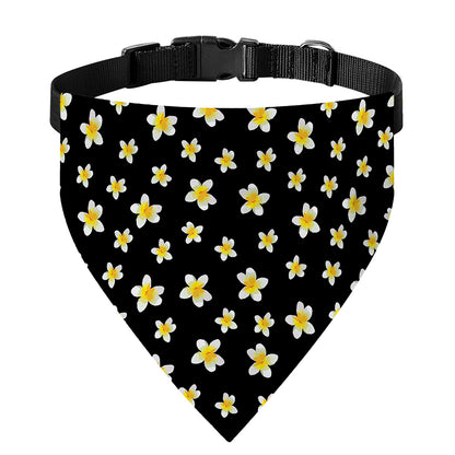 Black Plumeria Flower Pattern Print Over The Collar Dog Bandana