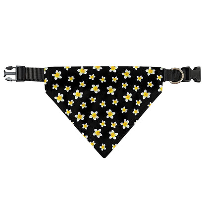 Black Plumeria Flower Pattern Print Over The Collar Dog Bandana