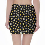 Black Plumeria Flower Pattern Print Pencil Mini Skirt