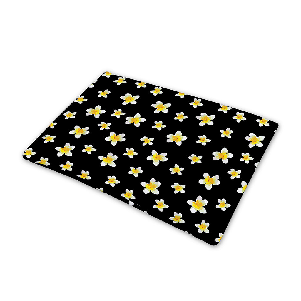 Black Plumeria Flower Pattern Print Pet Cooling Mat Cover