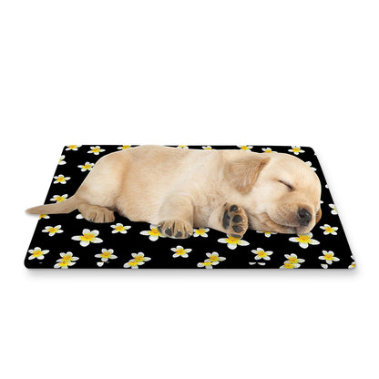 Black Plumeria Flower Pattern Print Pet Cooling Mat Cover