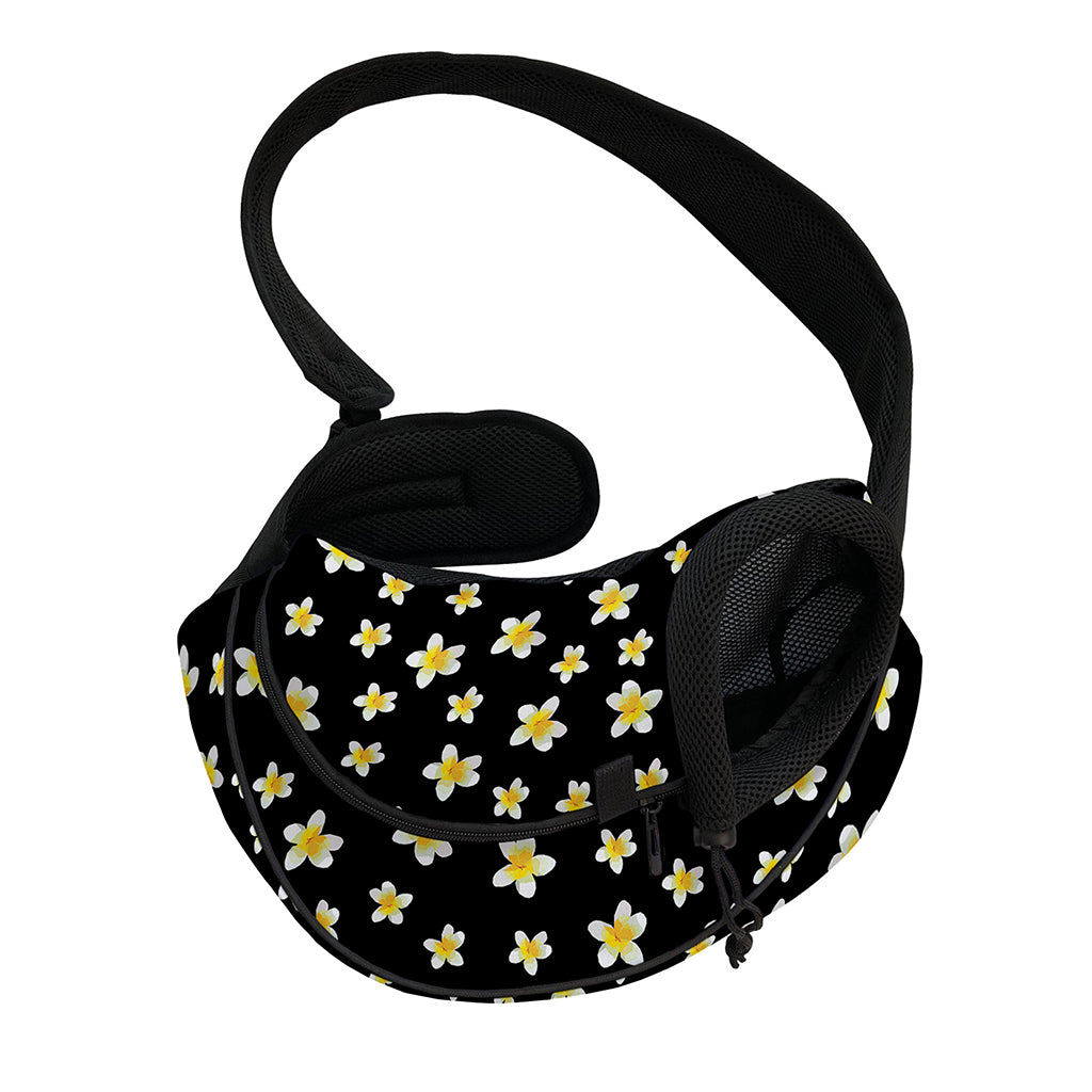 Black Plumeria Flower Pattern Print Pet Sling Carrier