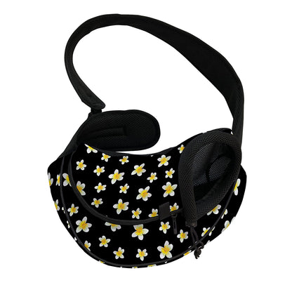 Black Plumeria Flower Pattern Print Pet Sling Carrier