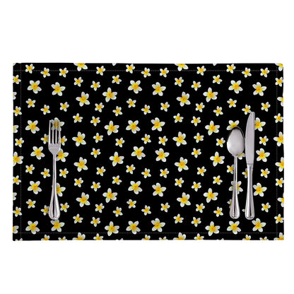 Black Plumeria Flower Pattern Print Placemat