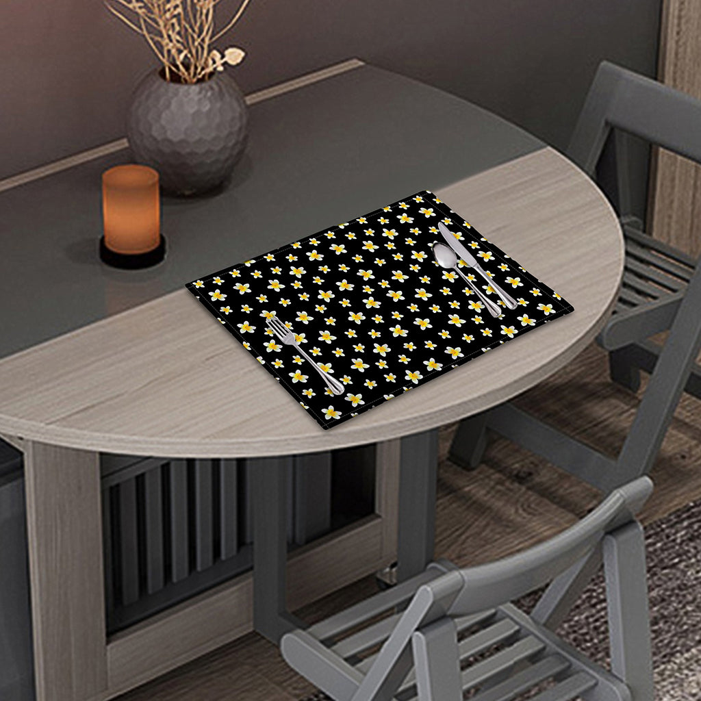 Black Plumeria Flower Pattern Print Placemat