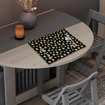 Black Plumeria Flower Pattern Print Placemat