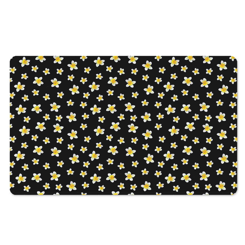 Black Plumeria Flower Pattern Print Polyester Doormat