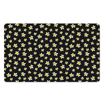 Black Plumeria Flower Pattern Print Polyester Doormat