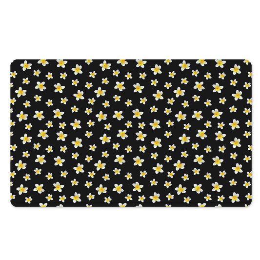Black Plumeria Flower Pattern Print Polyester Doormat