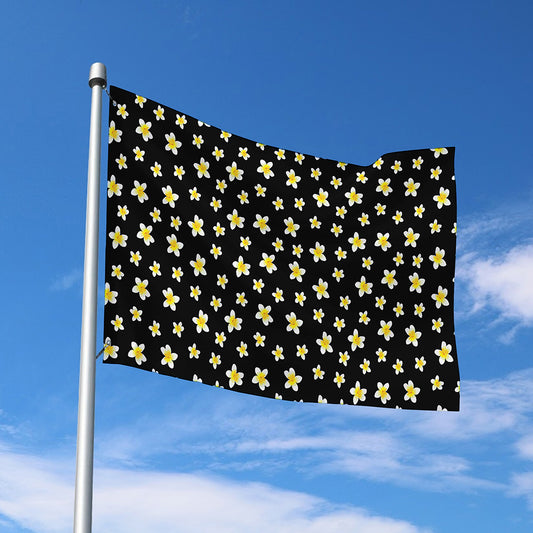 Black Plumeria Flower Pattern Print Polyester Flag