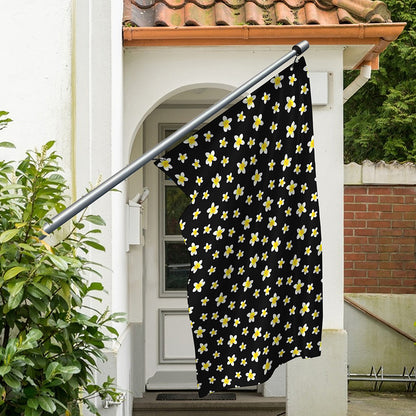 Black Plumeria Flower Pattern Print Polyester Flag