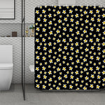 Black Plumeria Flower Pattern Print Polyester Shower Curtain