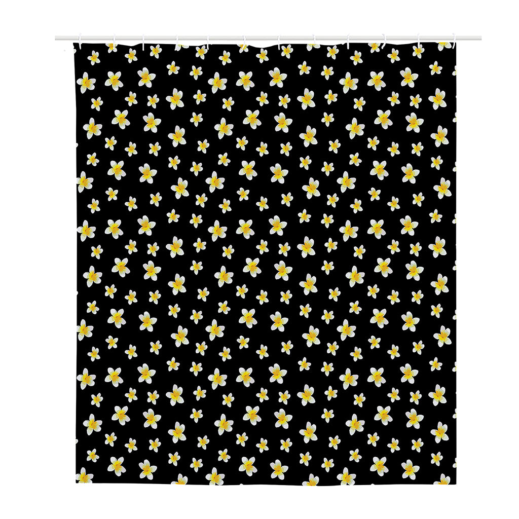 Black Plumeria Flower Pattern Print Polyester Shower Curtain
