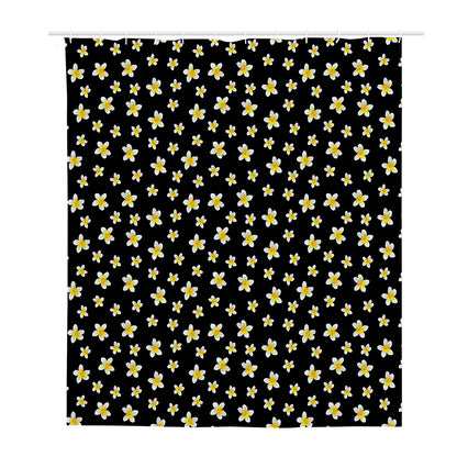 Black Plumeria Flower Pattern Print Polyester Shower Curtain