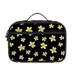 Black Plumeria Flower Pattern Print Portable Lunch Bag