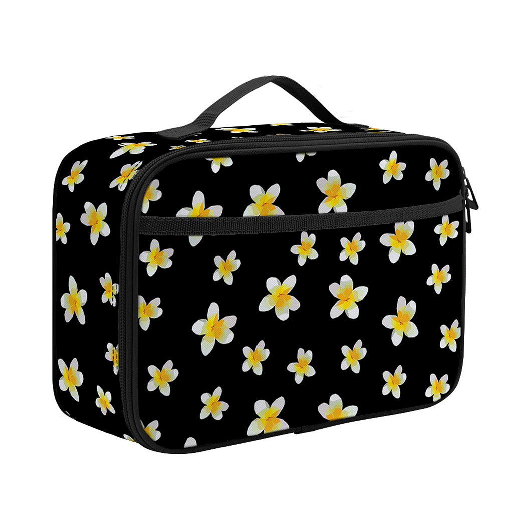 Black Plumeria Flower Pattern Print Portable Lunch Bag