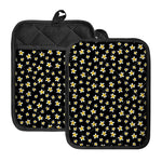 Black Plumeria Flower Pattern Print Pot Holders With Pocket