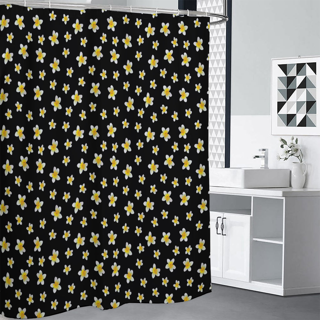 Black Plumeria Flower Pattern Print Premium Shower Curtain