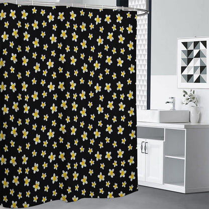 Black Plumeria Flower Pattern Print Premium Shower Curtain