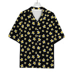 Black Plumeria Flower Pattern Print Rayon Hawaiian Shirt