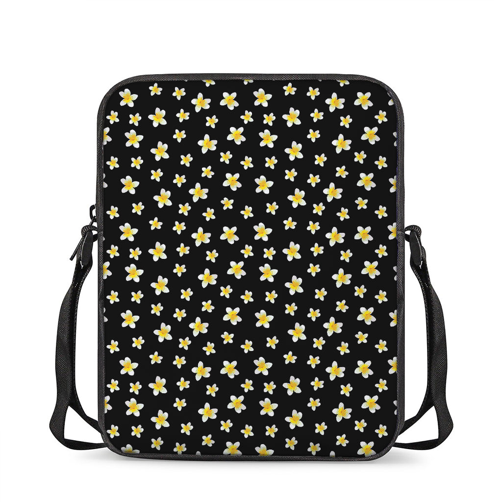 Black Plumeria Flower Pattern Print Rectangular Crossbody Bag