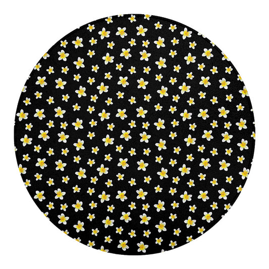 Black Plumeria Flower Pattern Print Round Blanket