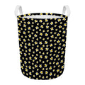 Black Plumeria Flower Pattern Print Round Laundry Basket